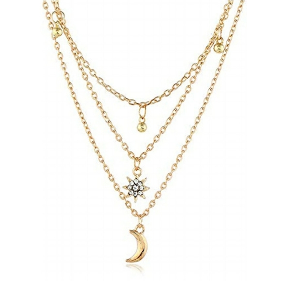 Goldtone Moon Layered Choker Necklace - Picture 5 of 6